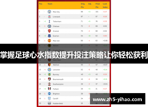 掌握足球心水指数提升投注策略让你轻松获利